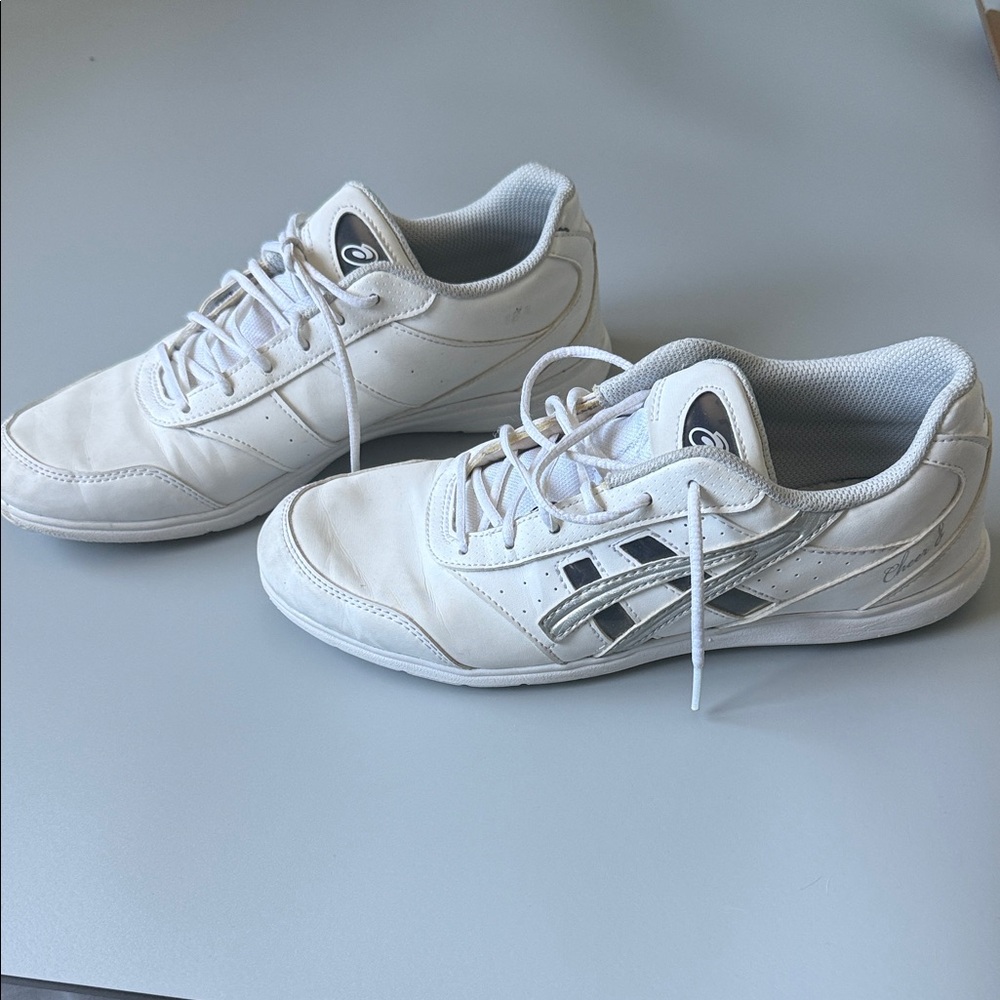 Asics White Cheer 8 Low-Top Sneakers with Silver Black Accents